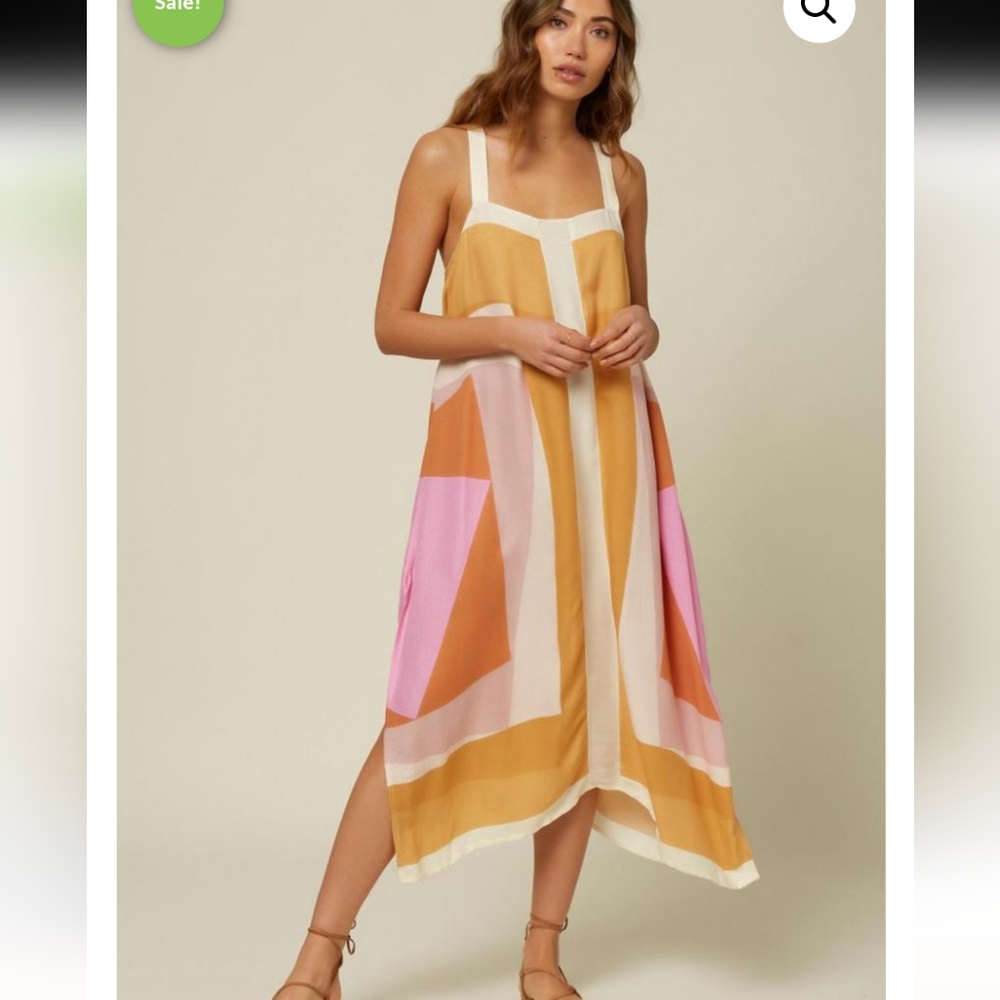 O'Neill Colorblock Midi Dress in Yellow, Pink & Cream